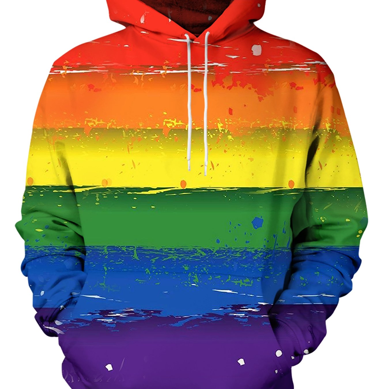 New Popular LGBT Rainbow Flag Pattern Print .Men's Long Sleeve Hoodies Street Casual Sports And Fashionable With Kangaroo Pocket Sweatshirt, Suitable For Outdoor Sports .For Autumn And Sp