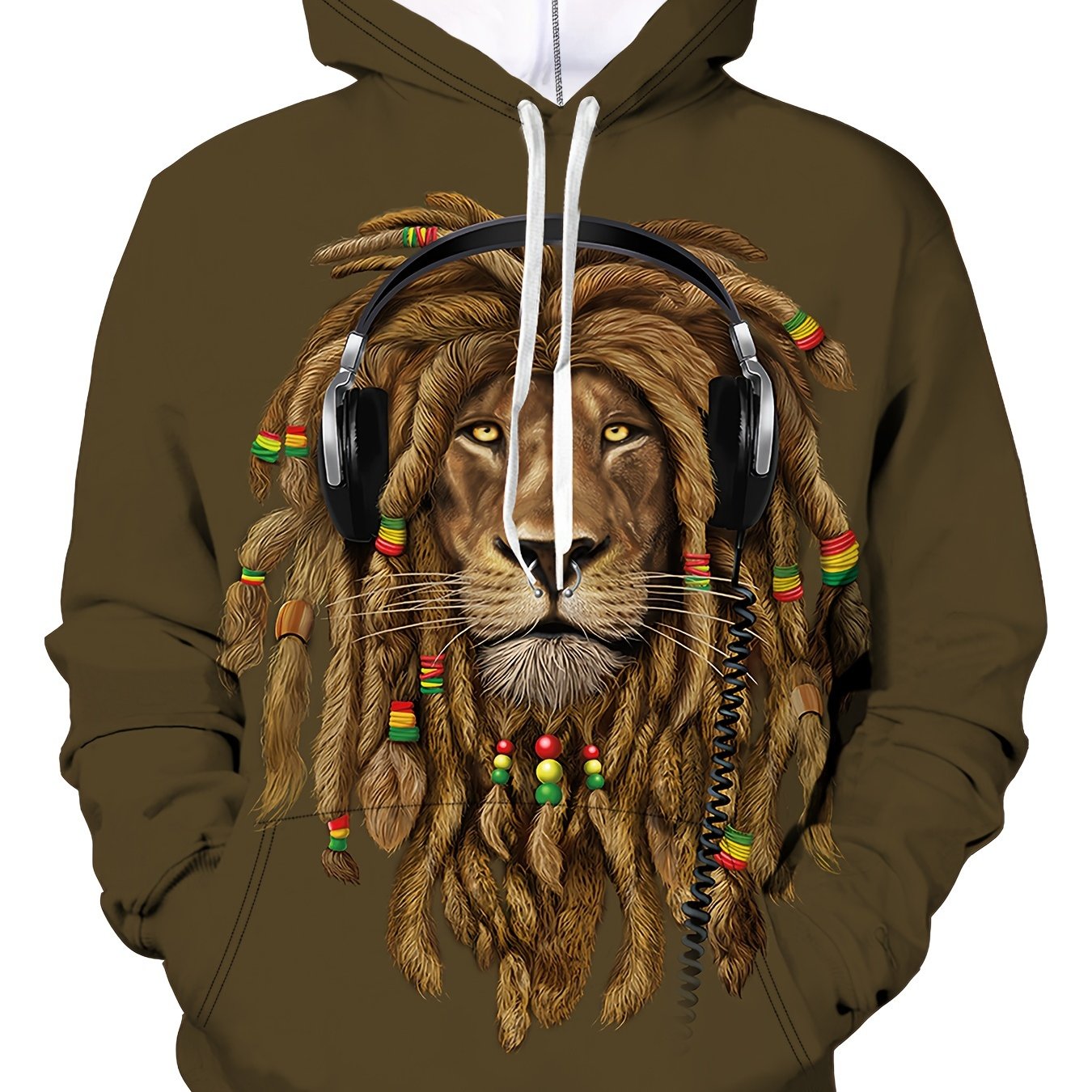 Stylish Lion Print Hoodie, Cool Hoodies For Men, Men's Casual Graphic Design Pullover Hooded Sweatshirt With Kangaroo Pocket Streetwear For Winter Fall, As Gifts