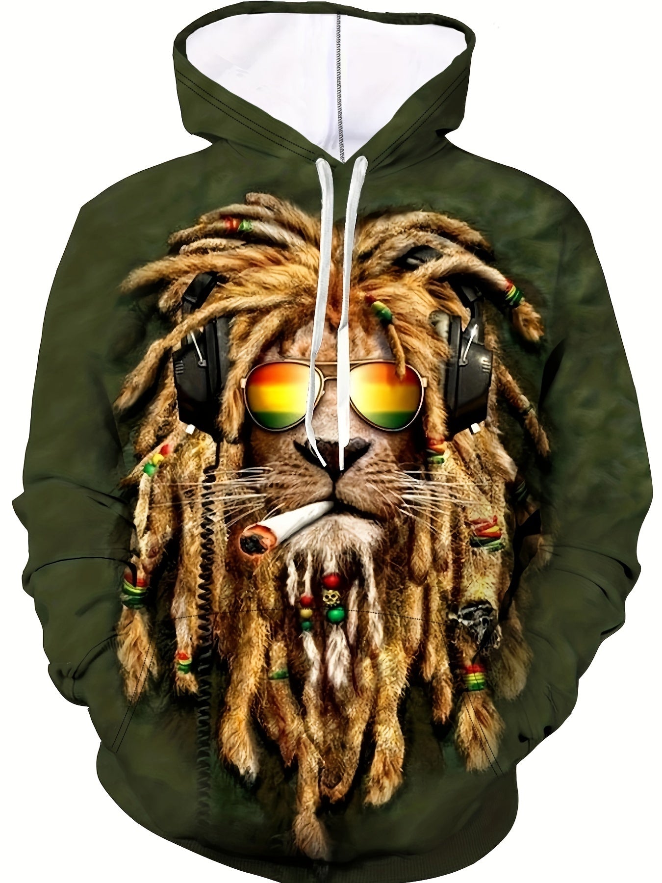 Stylish Lion Print Hoodie, Cool Hoodies For Men, Men's Casual Graphic Design Pullover Hooded Sweatshirt With Kangaroo Pocket Streetwear For Winter Fall, As Gifts